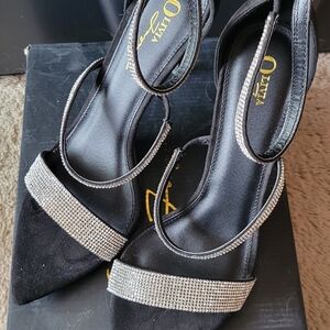 Olivia Black and Silver Strappy Heels